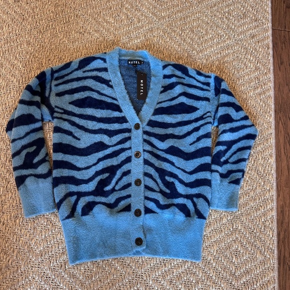 Motel Rocks Blue and Navy Zebra Cardigan - Picture 1 of 3